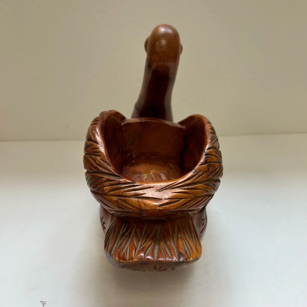 Hand carved wooden swan/ ornate/ Vintage/ acacia wood